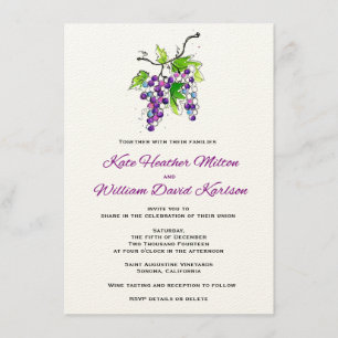 Vineyard Love Artistic Grapes Wedding Invitation