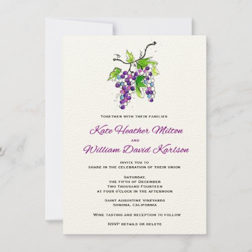 Vineyard Love Artistic Grapes Wedding Invitation