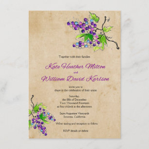 Vineyard Love Artistic Grapes Wedding Invitation