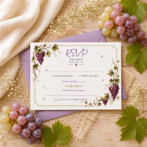 Vineyard Purple Grapes Elegant Timeless Watercolor RSVP Card