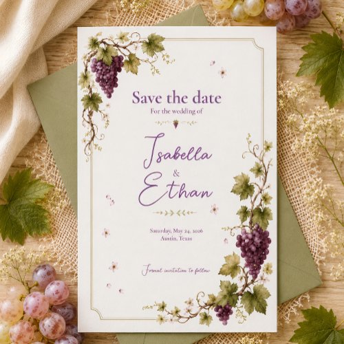 Vineyard Purple Grapes Elegant Watercolor Lavender Save The Date