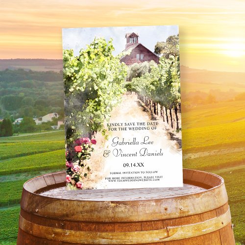 Vineyard Red Barn Watercolor Wedding Save the Date Magnetic Invitation