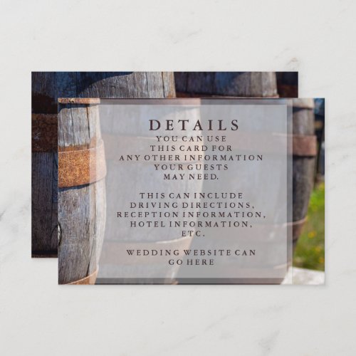 Vineyard  Rustic Wine Barrel Wedding Details Invitation