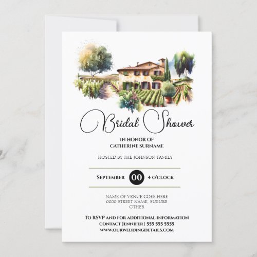 Vineyard rustic winery grapevines bridal shower invitation