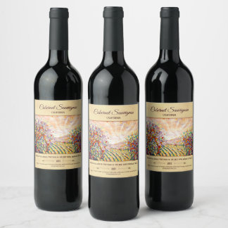 "Vineyard Sunset" customizable Wine Label