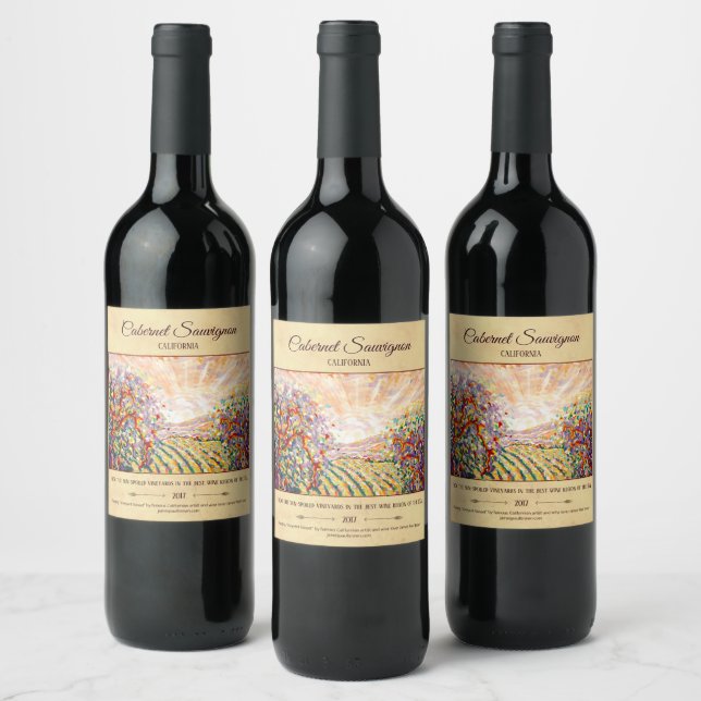 "Vineyard Sunset" customizable Wine Label (Bottles)