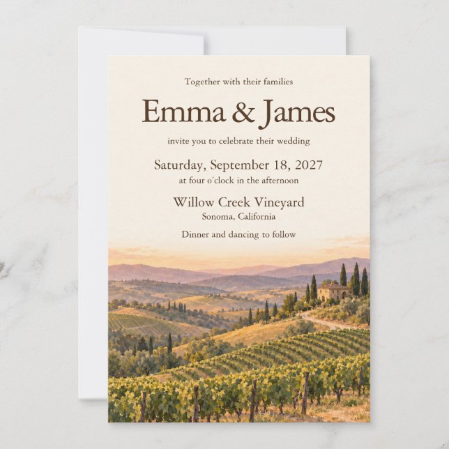 Vineyard Sunset Wedding Invitation (Front)