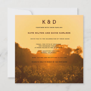 Vineyard Sunset Winery Monogram Wedding Invitation