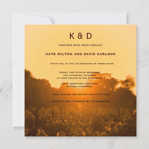 Vineyard Sunset Winery Monogram Wedding Invitation