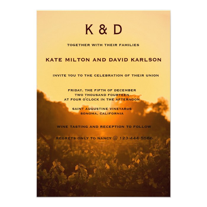 Vineyard Sunset Winery Wedding Invitation