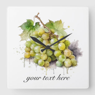 Vineyard Watercolor Grapes, custom Square Wall Clock