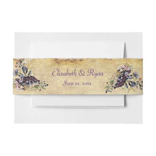 Vineyard Watercolor Grapevine Custom Wedding Invitation Belly Band