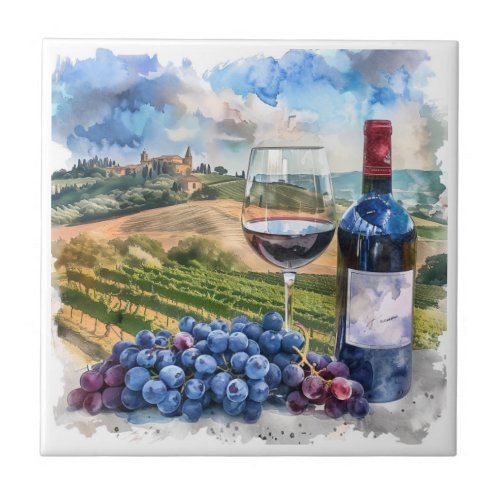 Vineyard Watercolor Print Tile