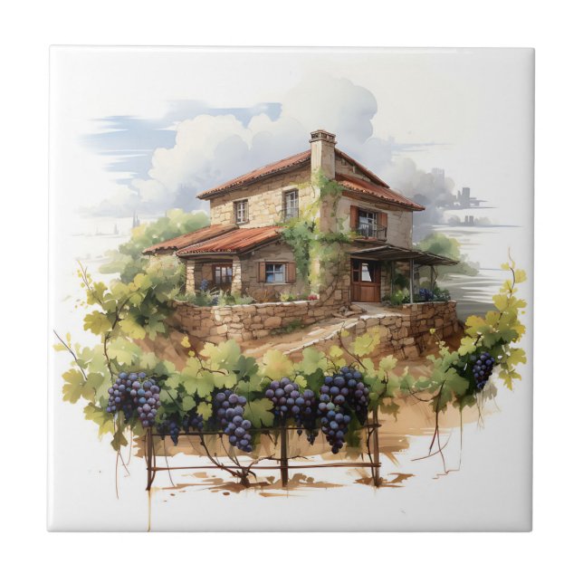 Vineyard Watercolor Print Tile (Front)