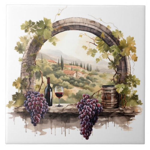 Vineyard Watercolor Print Tile