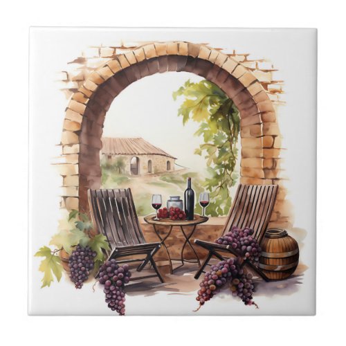 Vineyard Watercolor Print Tile