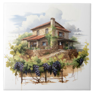 Vineyard Watercolor Print Tile