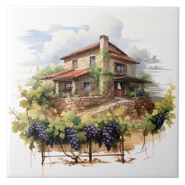 Vineyard Watercolor Print Tile (Front)