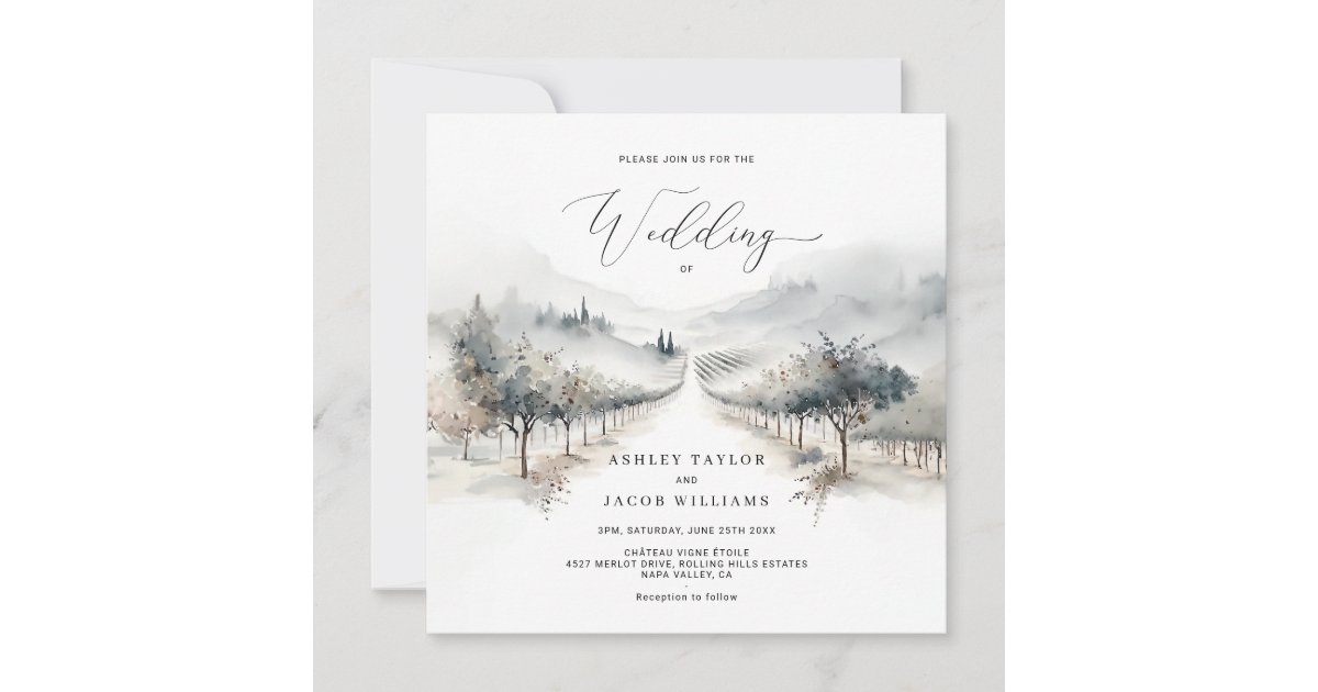 Vineyard Watercolor Wedding Invitations | Zazzle