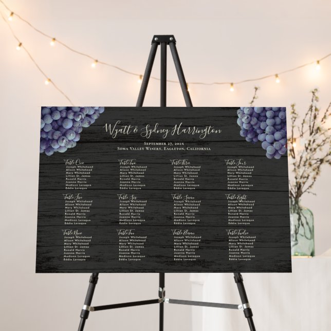 Vineyard Wedding Grapes Dark Wood Seating Chart Foam Board (In Situ (Stand))