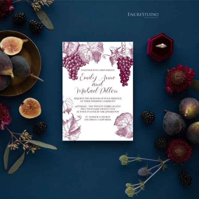 Vineyard Wedding Invitation in burgundy red (Creator Uploaded)