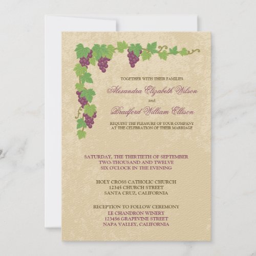 Vineyard Wedding Invitation Parchment Texture