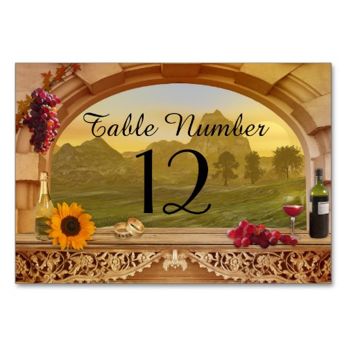 Vineyard Wedding Table Number Card