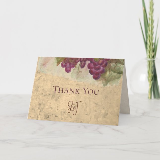 Vineyard Wedding Thank You Monogram Initials Card (Front)