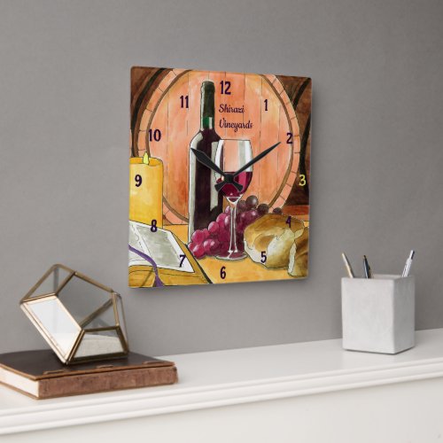 Vineyard Wine and Bread Personalized  Square Wall Clock