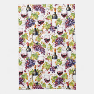 Vineyard Wine and Grape Watercolor Kitchen Towel