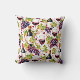 Vineyard Wine and Grape Watercolor Throw Pillow
