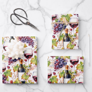 Vineyard Wine and Grape Watercolor Wrapping Paper Sheets