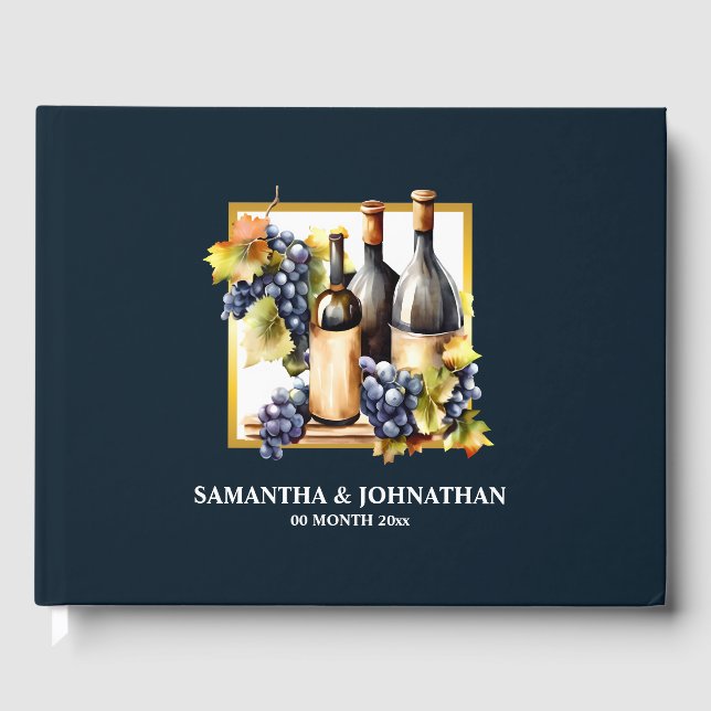 Vineyard wine farm watercolor bottles grapes  guest book (Front)