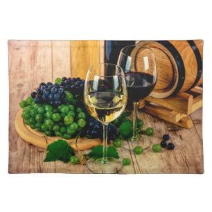 Vineyard Wine Grapes and Glasses Kitchen Cloth Placemat