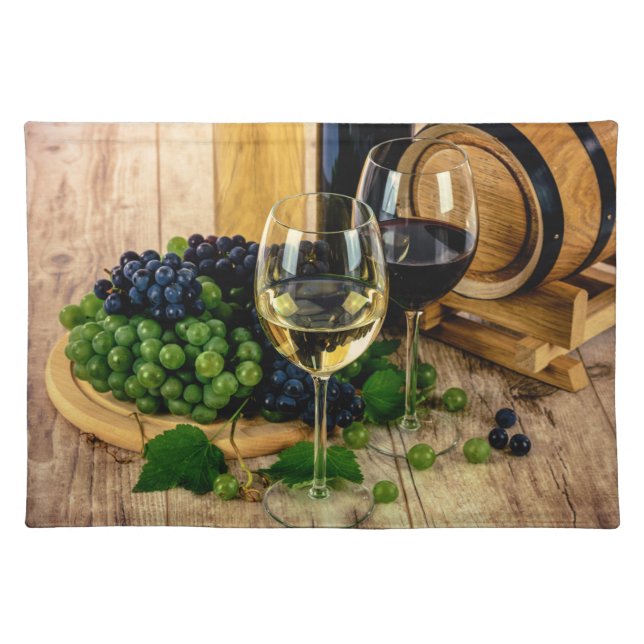 Vineyard Wine Grapes and Glasses Kitchen Cloth Placemat (Front)