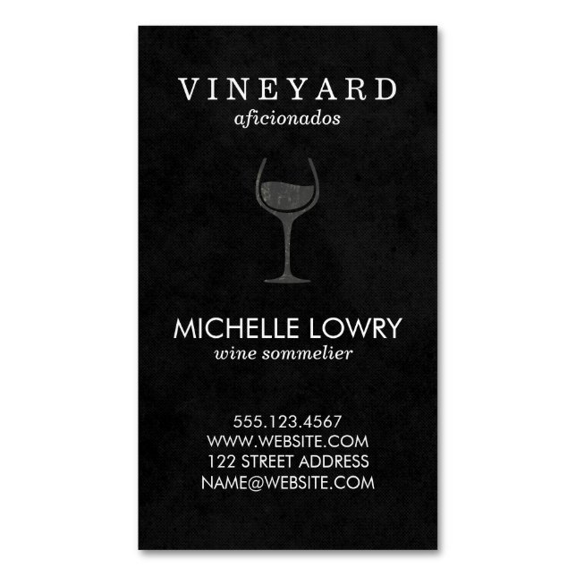 Vineyard Wine Lux Black Business Card Magnet (Front Vertical)