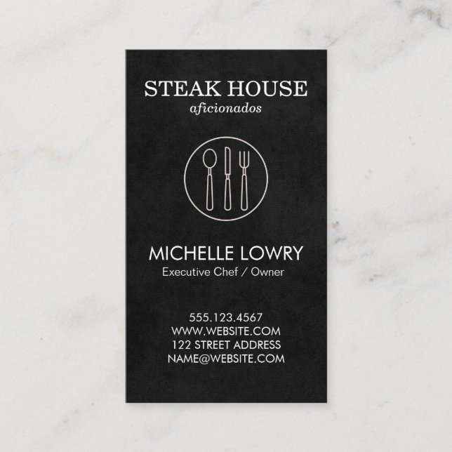 Vineyard Wine Lux Black Silverware Business Card (Front)