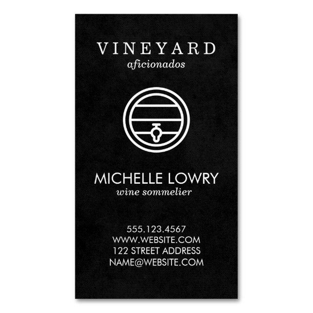 Vineyard Wine Lux Black | Wine Tasting Business Card Magnet (Front Vertical)
