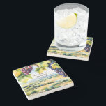 Vineyard winery bridal shower favors printed stone coaster<br><div class="desc">Vineyard winery summer garden bridal shower wedding favors personalized monogram printed stone coasters template personalized tableware vineyard wine themed bridal shower table decorations favor gifts bunches of grapes and vineyards summer winery bridal shower wedding theme</div>