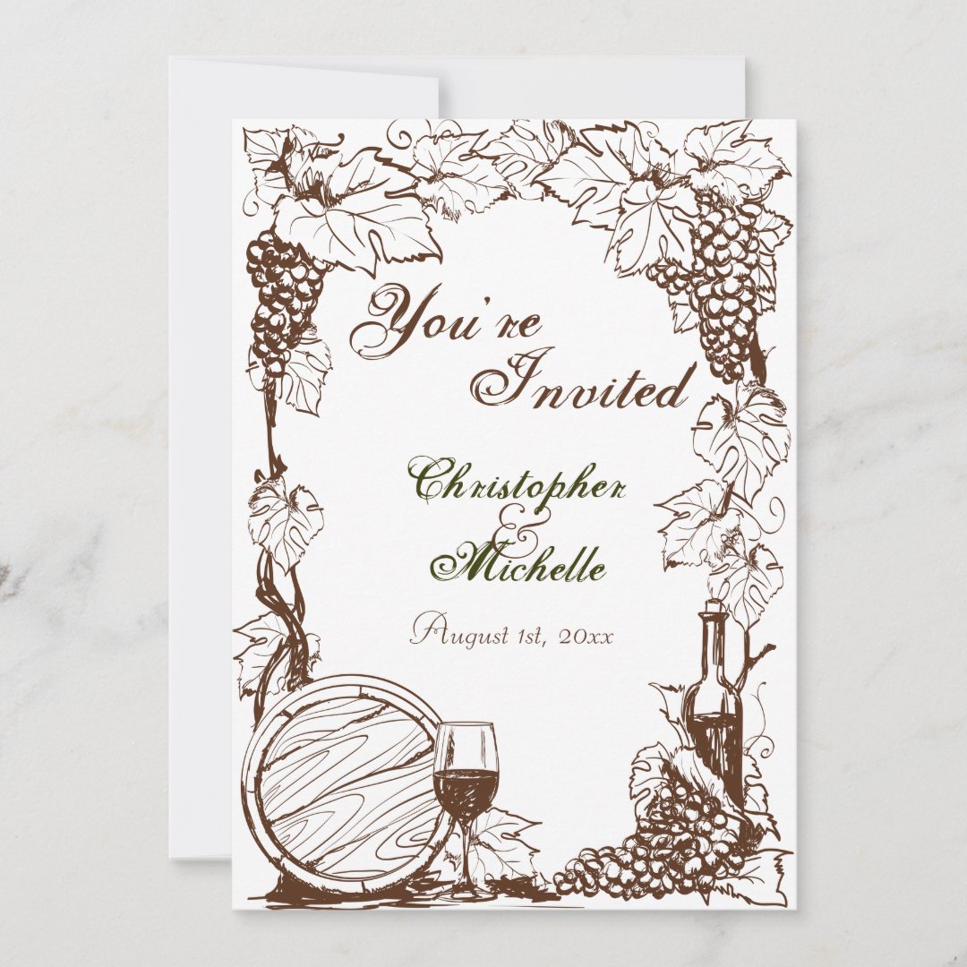 Vineyard Winery Grape Vines Sketch Wedding Invitation | Zazzle