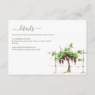 Vineyard Winery Grapevine Wedding Details Card