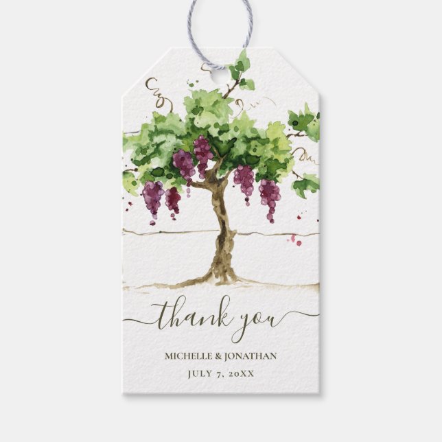 Vineyard Winery Grapevine Wedding Gift Tags (Front)