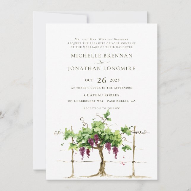 Vineyard Winery Grapevine Wedding Invitation (Front)