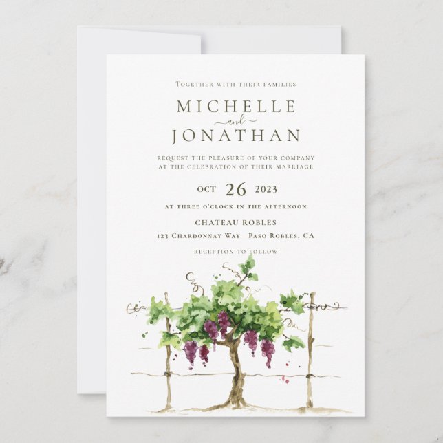 Vineyard Winery Grapevine Wedding Invitation (Front)
