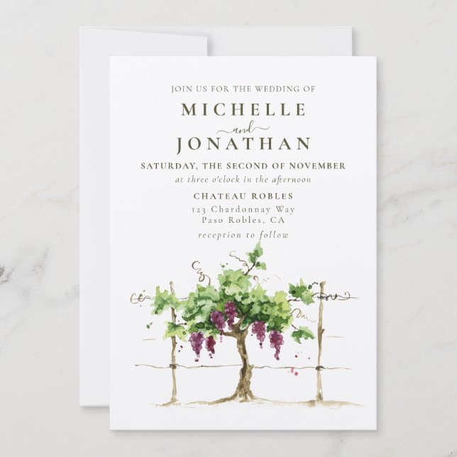 Vineyard Winery Grapevine Wedding Invitation (Front)