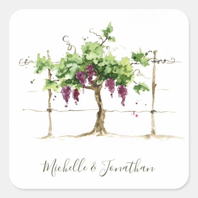 Vineyard Winery Grapevine Wedding Stickers (Front)