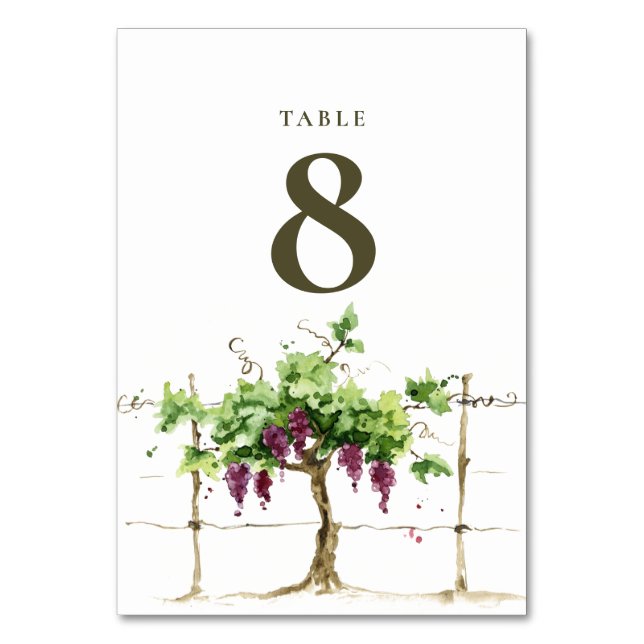 Vineyard Winery Grapevine Wedding Table Numbers (Front)