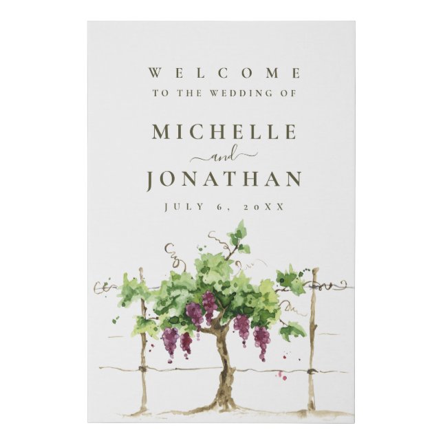 Vineyard Winery Grapevine Wedding Welcome Sign (Front)