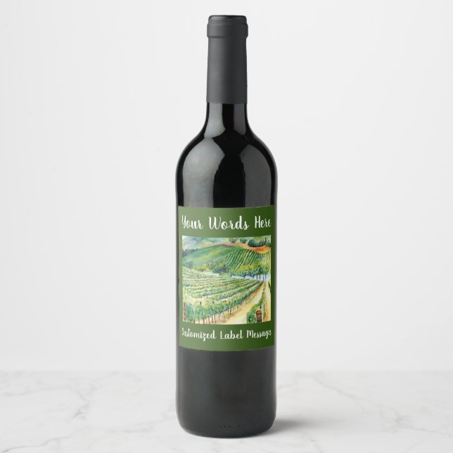 Vineyard Winery Grapevines Custom Art Wine Labels (Front)