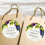 Vineyard winery summer bridal shower printed classic round sticker<br><div class="desc">Vineyard winery summer garden bridal shower thank you favor stickers vineyard wine themed bridal shower favor stickers bunches of grapes and vineyards summer winery bridal shower theme favors</div>
